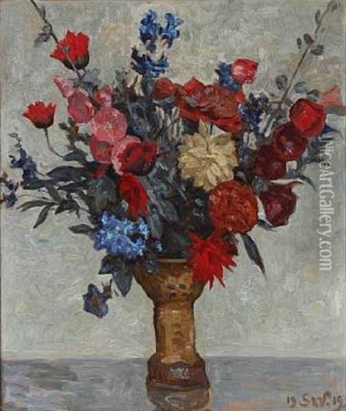 Still Life With Flowers In A Vase Oil Painting - Sigurd Wandel
