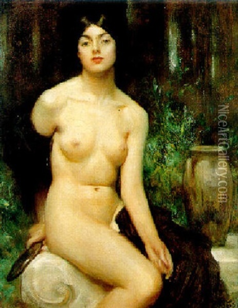 Seated Female Nude Oil Painting - Arthur Hacker