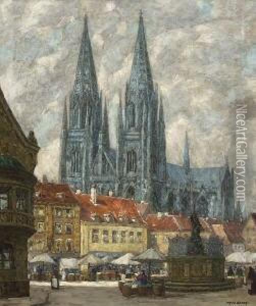Blick Auf Den Dom Zu
 Regensburg. Oil Painting - Fritz Geyer
