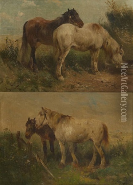 Chevaux (+ Another; 2 Works) Oil Painting - Henry Schouten