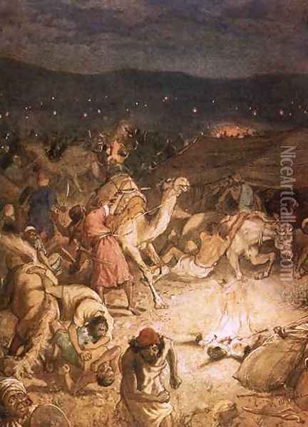 The sword of the Lord and of Gideon Panic in the camp of the Midianites Oil Painting - William Brassey Hole