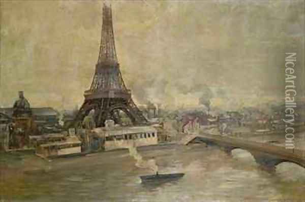 The Construction of the Eiffel Tower Oil Painting - Paul-Louis Delance