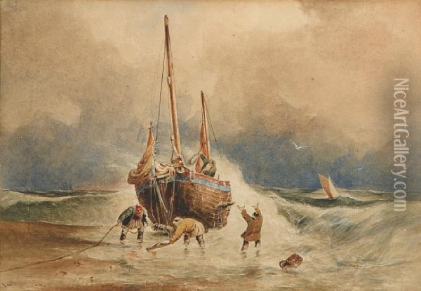 Bringing The Ship To Shore Oil Painting - William Adolphu Knell