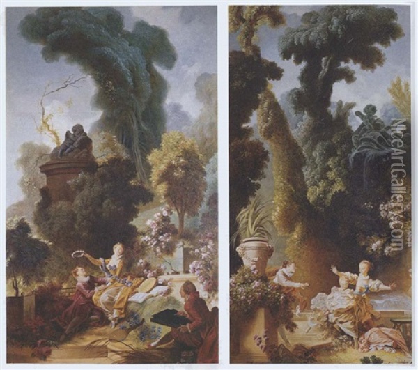 The Pursuit (+ The Lover Crowned, Lrgr; 2 Works From The Progress Of Love Series) Oil Painting - Jean-Honore Fragonard