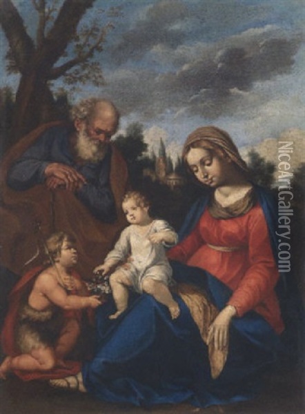 Sacra Famiglia Con San Giovannino Oil Painting - Simone Cantarini
