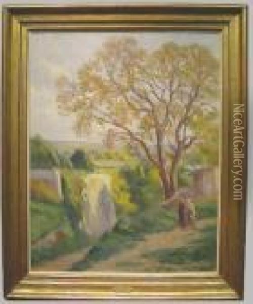 Two Figures In A Landscape Oil Painting - Maximilien Luce