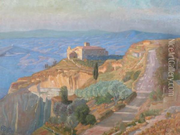 Hilltop Villa Oil Painting - Knud Sinding