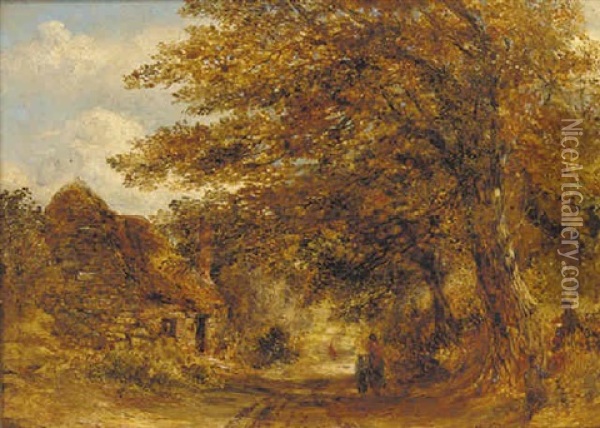 Figures On A Woodland Lane Oil Painting - William Joseph J. C. Bond