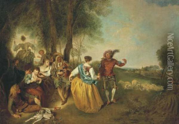 Les Bergers Oil Painting - Watteau, Jean Antoine
