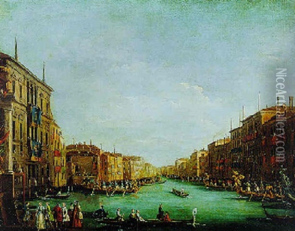 A Regatta On The Grand Canal, Venice And The Bacino, Venice, With The Return Of The Bucintoro Oil Painting - Giuseppe Bernardino Bison