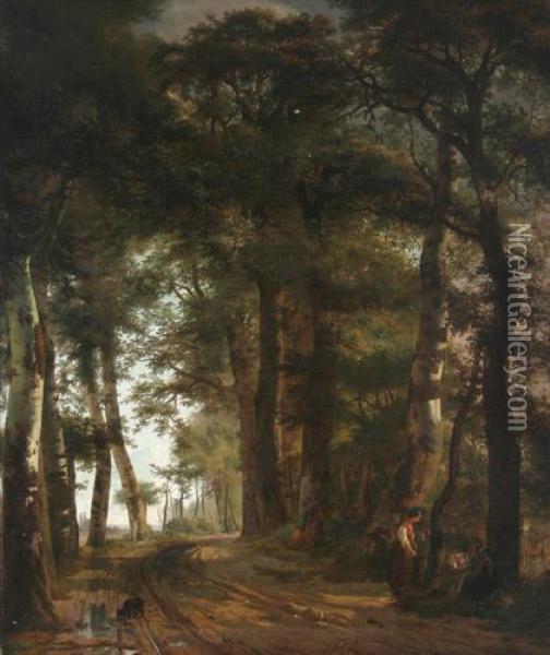 Begegnung Im Wald Oil Painting - Edouard De Vigne