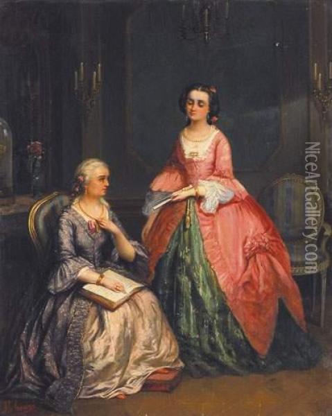 Twee Dames In Een Salon Oil Painting - Florentin Houze