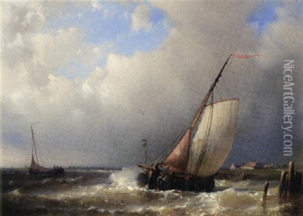 A Barge In A Stiff Breeze Oil Painting - Abraham Hulk the Elder