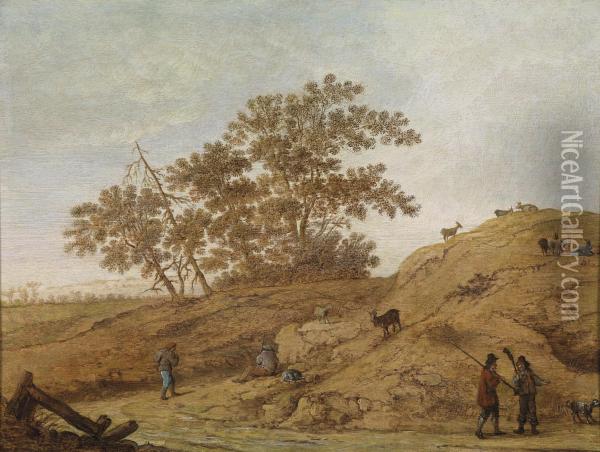 A Dune Landscape With Wanderers Andgoats Oil Painting - Jan Hermansz Vinck