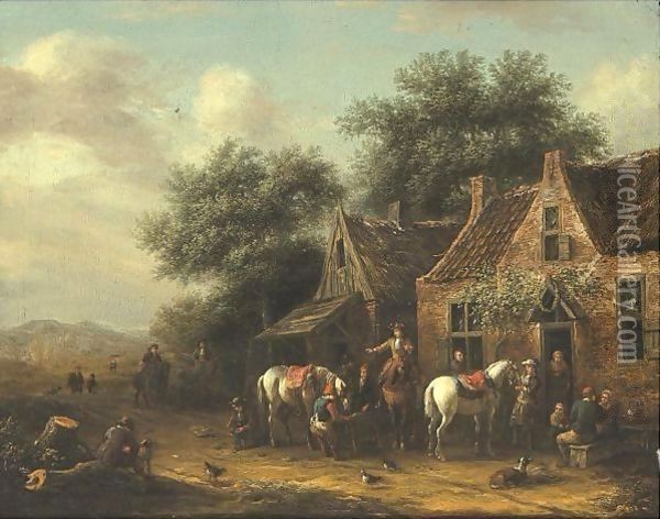 Horsemen Beside A Cottage Oil Painting - Barend Gael or Gaal