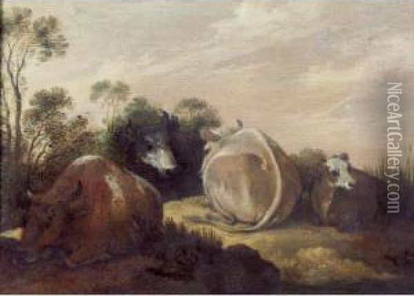Cattle Resting In A Dune Landscape Oil Painting - Gillis Claesz De Hondecoeter