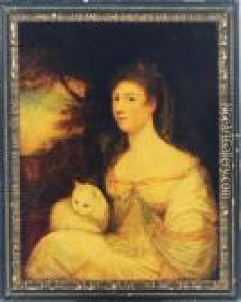 Portrait Of Mrs Mary Nesbitt, Holding A Cat Oil Painting - Sir Joshua Reynolds