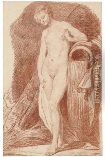 A Nude Woman Standing By An Urn Oil Painting - Jean Baptiste Greuze