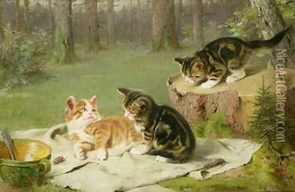Kittens Playing Oil Painting - Ewald Honnef