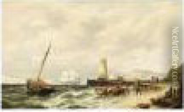 Shipping Off The Coast Oil Painting - Pieter Cornelis Dommershuijzen