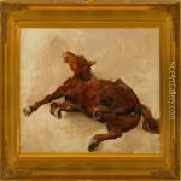 A Horse Rolls Over Oil Painting - Otto Bache