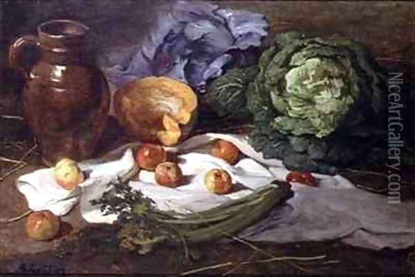 Still Life with Cabbages Oil Painting - Armand Gautier
