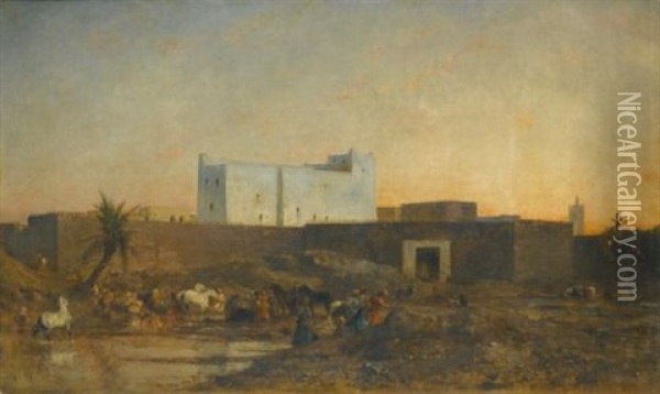 Abreuvoir A Laghouat, En Algerie Oil Painting - Eugene Fromentin