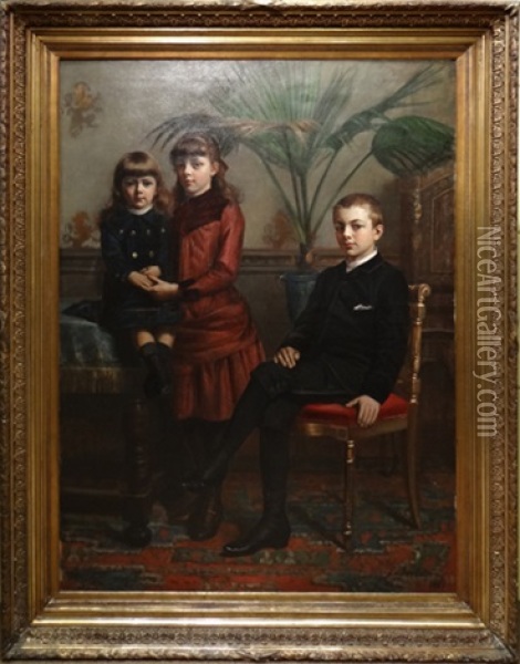 Portrait De Trois Enfants Oil Painting - Paul Antoine de la Boulaye