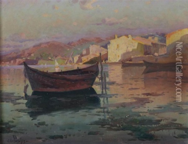 Barques Pres D'un Port Oil Painting - Antoine Ponchin
