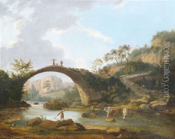 Flusslandschaft Mit Hirten Und Vieh Oil Painting - Jan Asselijn