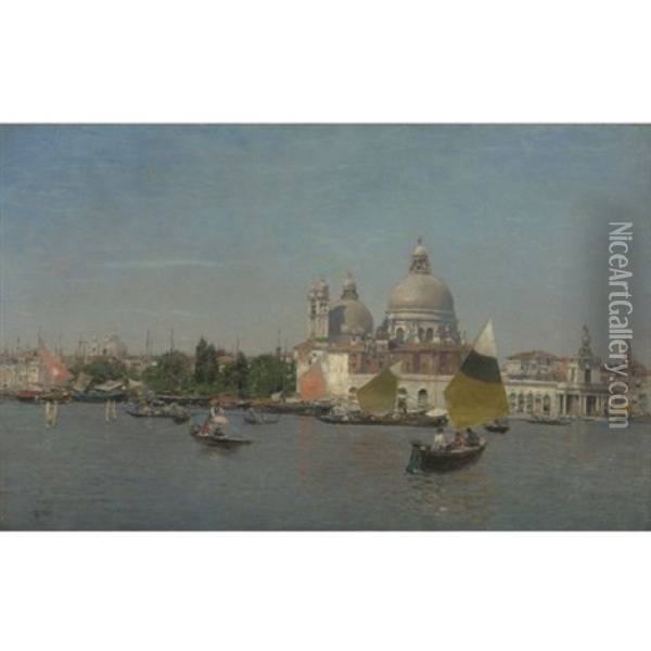 View Of The Bacino Di San Marco With The Basilica Di Santa Maria Della Salute Oil Painting - Martin Rico y Ortega