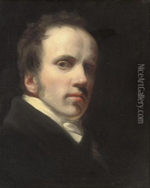 A Self-portrait Of John Opie, Bust-length, In A Black Coat Oil Painting - John Opie