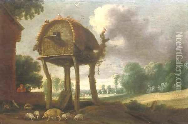 A dovecote in a wooded landscape Oil Painting - Jan Christiaensz. Micker