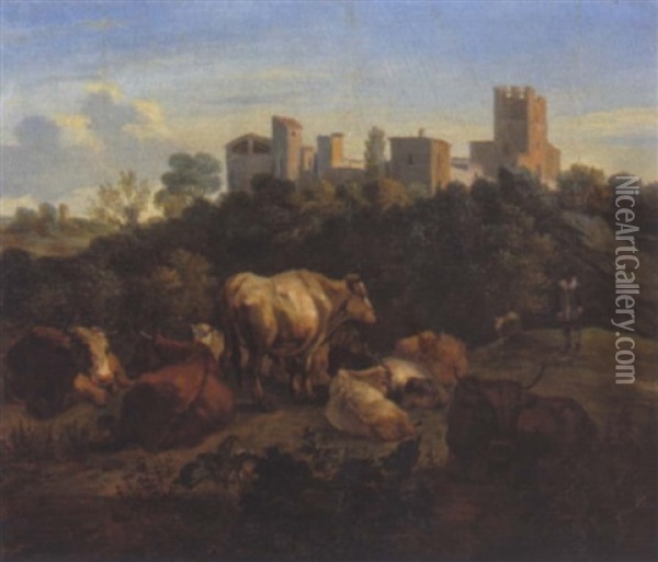 Hirt Und Herde In Einer Sudlichen Landschaft Oil Painting - Willem Romeyn