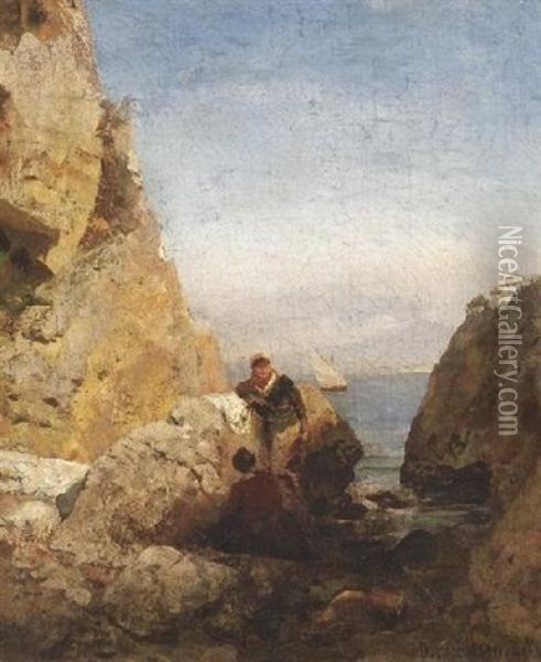 Fischerfrauen An Suditalienischer Felskuste Oil Painting - Oswald Achenbach