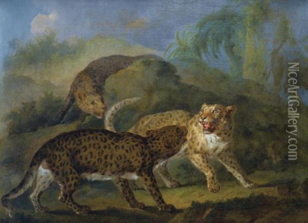 Trois Leopards Oil Painting - Jacques Charles Oudry