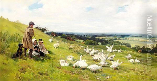 The Goose Girls Oil Painting - Otto Weber