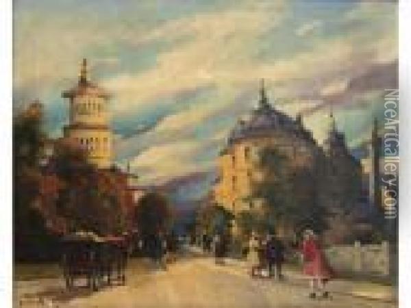 Boulevard A Budapest. Circa 1910-1920 Oil Painting - Antal Berkes