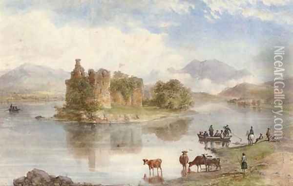 Cattle watering on Loch Katrine Oil Painting - William Nutter