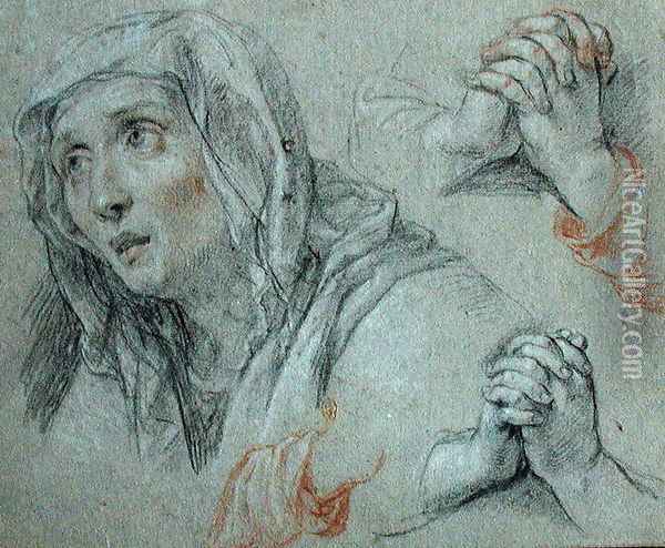 Studies for the Figure of the Virgin, c.1700 Oil Painting - Antoine Coypel