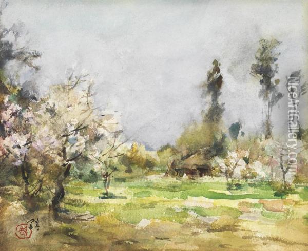 Spring Village Oil Painting - Ishikawa Kin'Ichiro