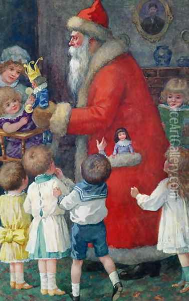 Father Christmas with Children Oil Painting - Karl Roger