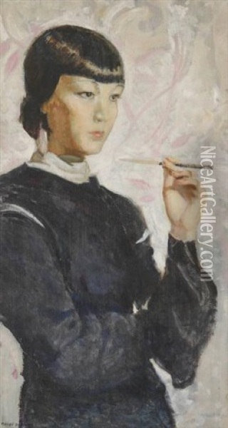Femme Asiatique Fumant Oil Painting - Henri Girault De Nolhac