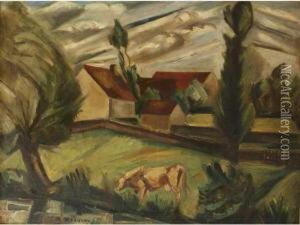 Paysage Avec Vaches. Oil Painting - Andre Favory