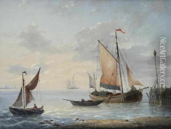 Marine With Yachts Near The Stockade Oil Painting - Louis Verboeckhoven