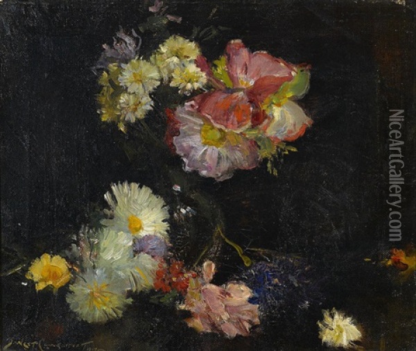 A Floral Still Life Oil Painting - Benjamin West Clinedinst