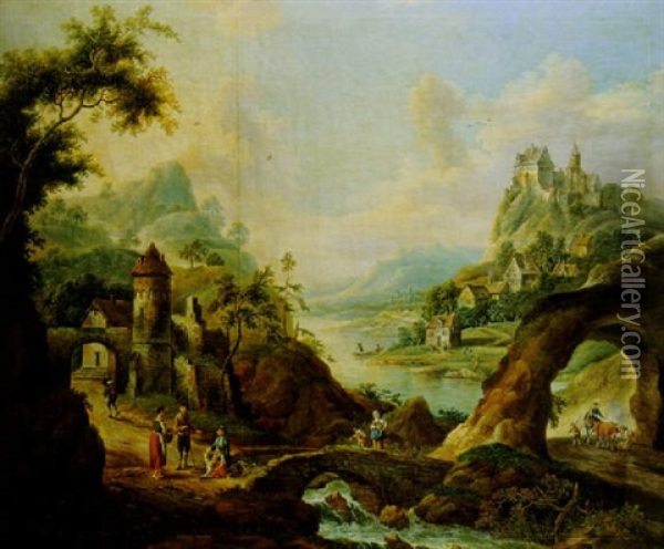 Flusslandschaft Mit Hochgelegener Burg Oil Painting - Christian Georg Schuetz the Younger