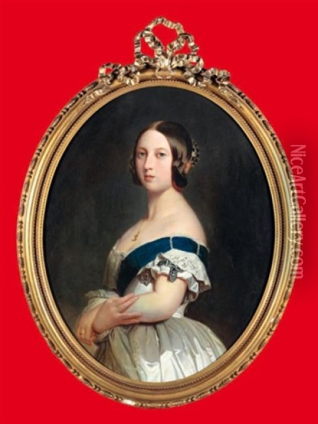 Portrait De La Reine Victoria Oil Painting - Herman Wintherhalter