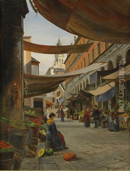 Fruktmarknad, Lugano Oil Painting - August Fischer