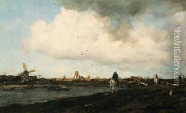 Landscape with Windmills 1890-5 Oil Painting - Jacob Henricus Maris
